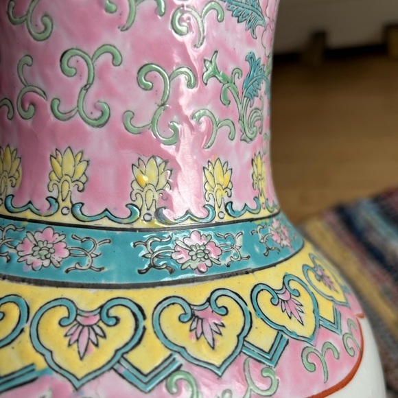 Jingdezhen Chinese Famille Rose Porcelain Vase Exotic Birds 18" Vintage - Picture 14 of 16